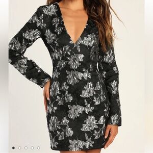 Lulu's Black and Silver Long Sleeve Dress